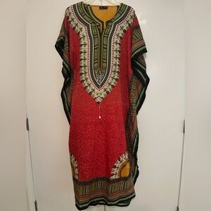 Elegant Red and Green Kaftan Dress
